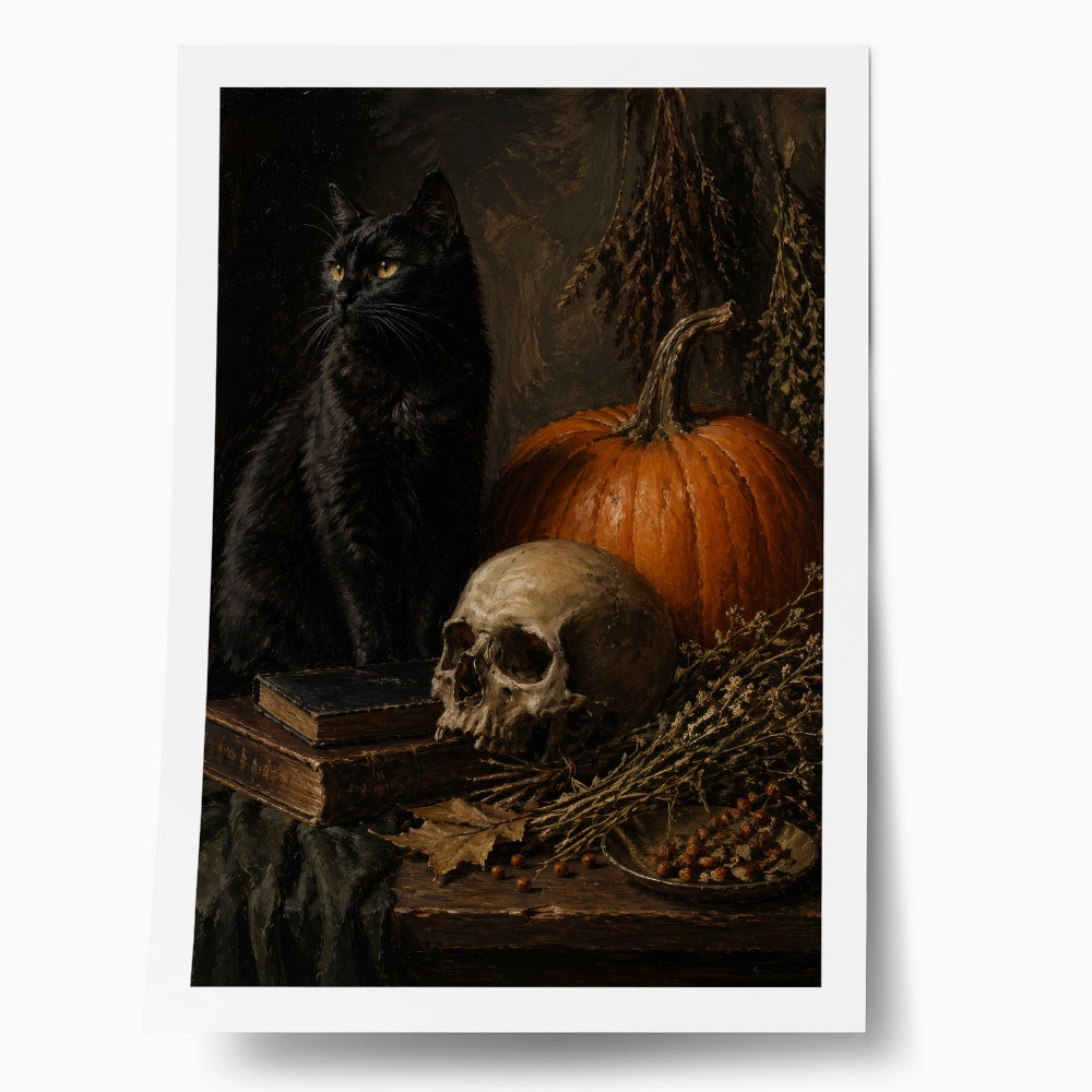 Poster VINTAGE DARK ACADEMIA CAT AND SKULL