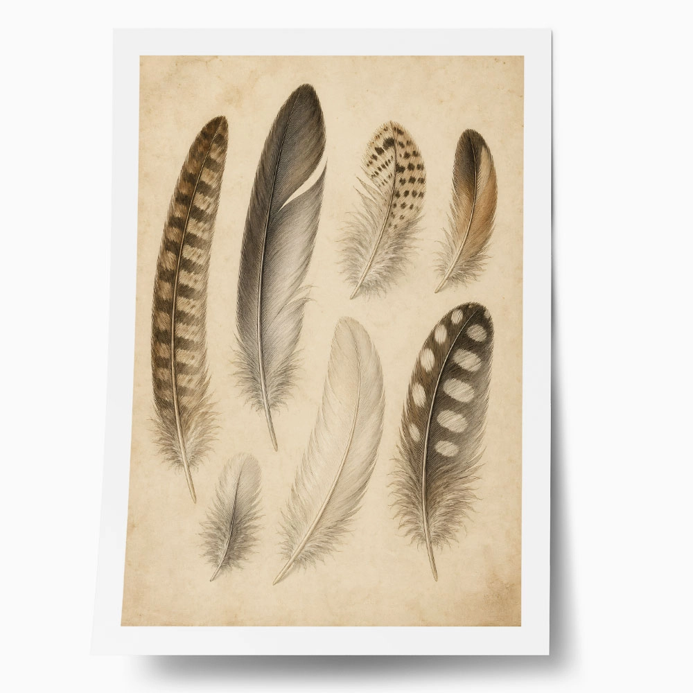 Poster VINTAGE DARK ACADEMIA FEATHERS