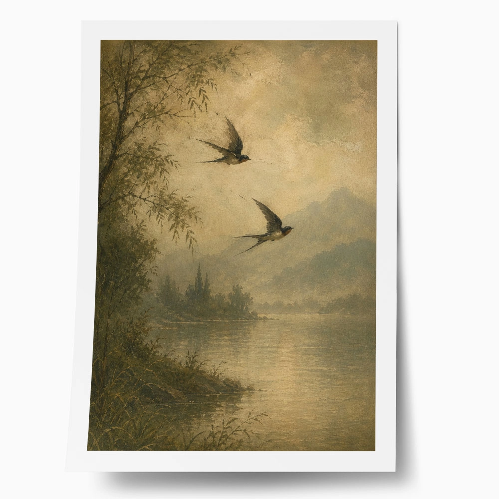 Poster VINTAGE DARK ACADEMIA FLYING BIRDS