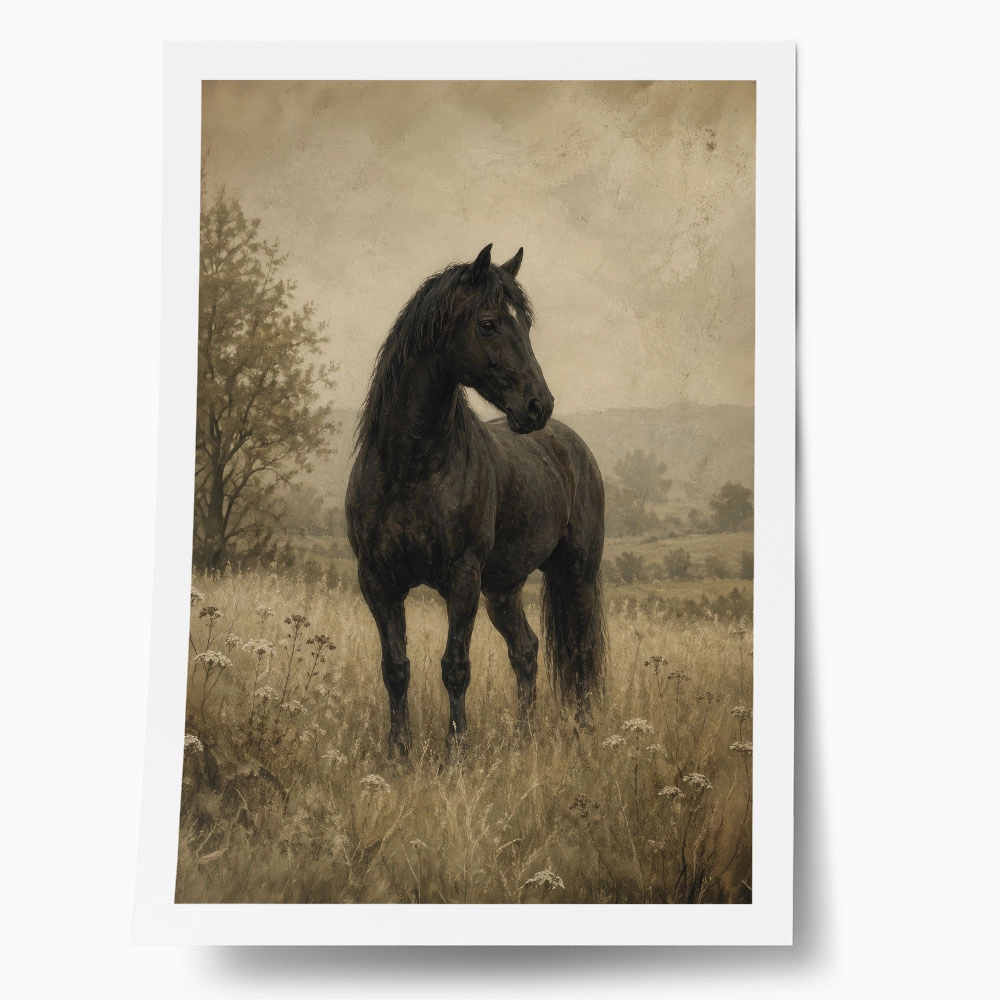 Poster VINTAGE DARK ACADEMIA HORSE