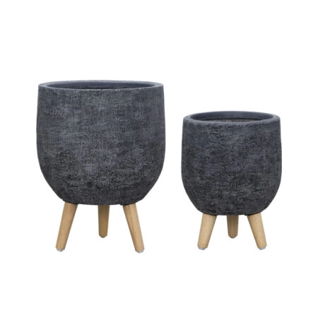 ΚΑΣΠΩ FIBERCLAY ΣΕΤ2 ΑΝΘΡΑΚΙ ΠΕΤΡΑ ΜΠΩΛ ΜΕ ΞΥΛΙΝΑ ΠΟΔΑΡΑΚΙΑ - S:Φ31x40cm