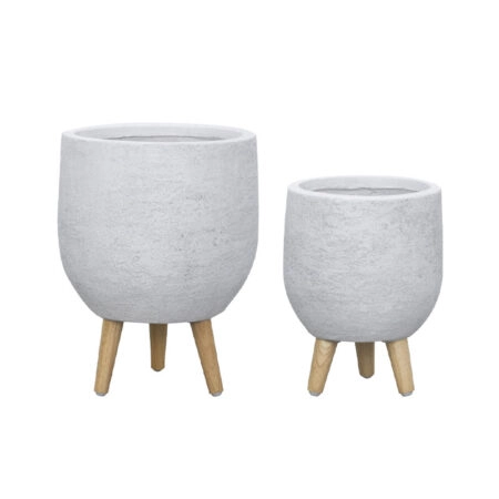 ΚΑΣΠΩ FIBERCLAY ΣΕΤ2 ΛΕΥΚΗ ΠΕΤΡΑ ΜΠΩΛ ΜΕ ΞΥΛΙΝΑ ΠΟΔΑΡΑΚΙΑ - S:Φ31x40cm