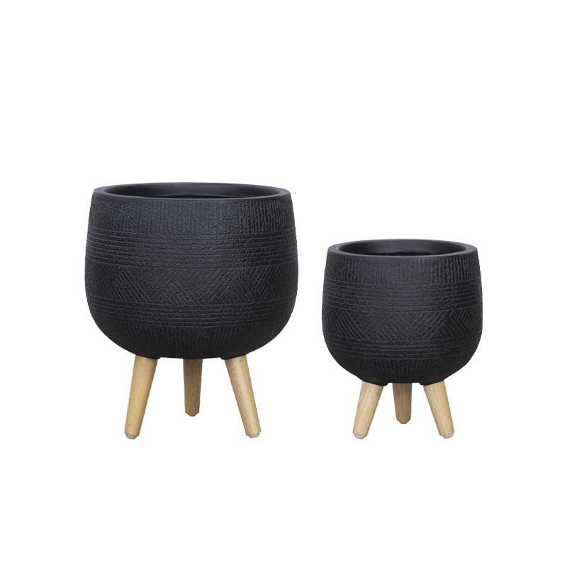 ΚΑΣΠΩ FIBERCLAY ΣΕΤ2 ΜΑΥΡΟ ΜΕ ΠΟΔΑΡΑΚΙΑ ΞΥΛΙΝΑ ΜΠΩΛ ΜΠΟΧΟ ΜΟΤΙΒΟ - S:Φ31x37, M:Φ41x47cm 42/ΠΑΛ