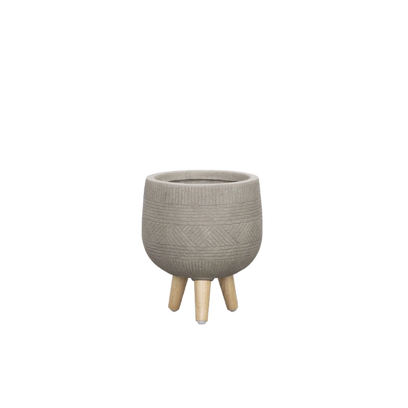 ΚΑΣΠΩ FIBERCLAY ΓΚΡΙ/ΛΑΔΙ ΜΕ ΠΟΔΑΡΑΚΙΑ ΞΥΛΙΝΑ ΜΠΩΛ ΜΠΟΧΟ ΜΟΤΙΒΟ - Φ31x37cm