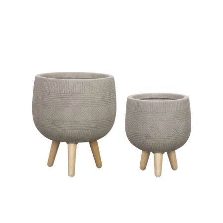 ΚΑΣΠΩ FIBERCLAY ΣΕΤ2 ΓΚΡΙ/ΛΑΔΙ ΜΕ ΠΟΔΑΡΑΚΙΑ ΞΥΛΙΝΑ ΜΠΩΛ ΜΠΟΧΟ ΜΟΤΙΒΟ - S:Φ31x37