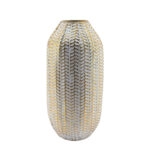 ΜΕΤΑΛΛΙΚΟ ΒΑΖΟ ΛΕΥΚΟ/ΧΡΥΣΟ ΣΤΡΟΓΓΥΛΟ/ΟΒΑΛ ΑΝΑΓΛΥΦΟ ΜΟΤΙΒΟ ΦΥΛΛΩΣΙΑ, ΚΟΝΤΟ - Φ23.5x48cm 4/ΚΙΒ
