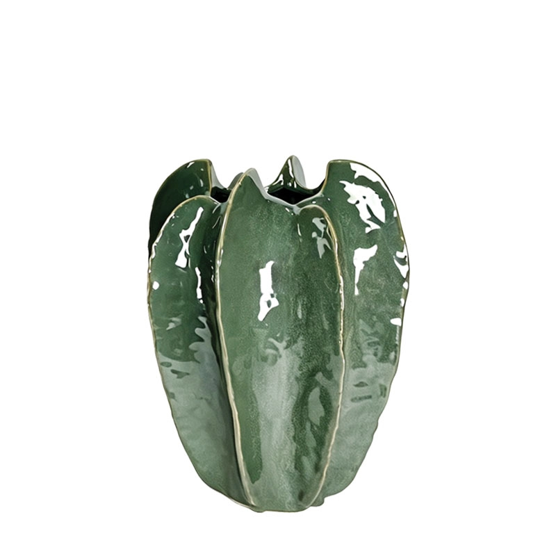 Green Glazed Ceramic Vase, Oval-Elliptic Cactus, Small - 21.5x21x30cm 4/BOX