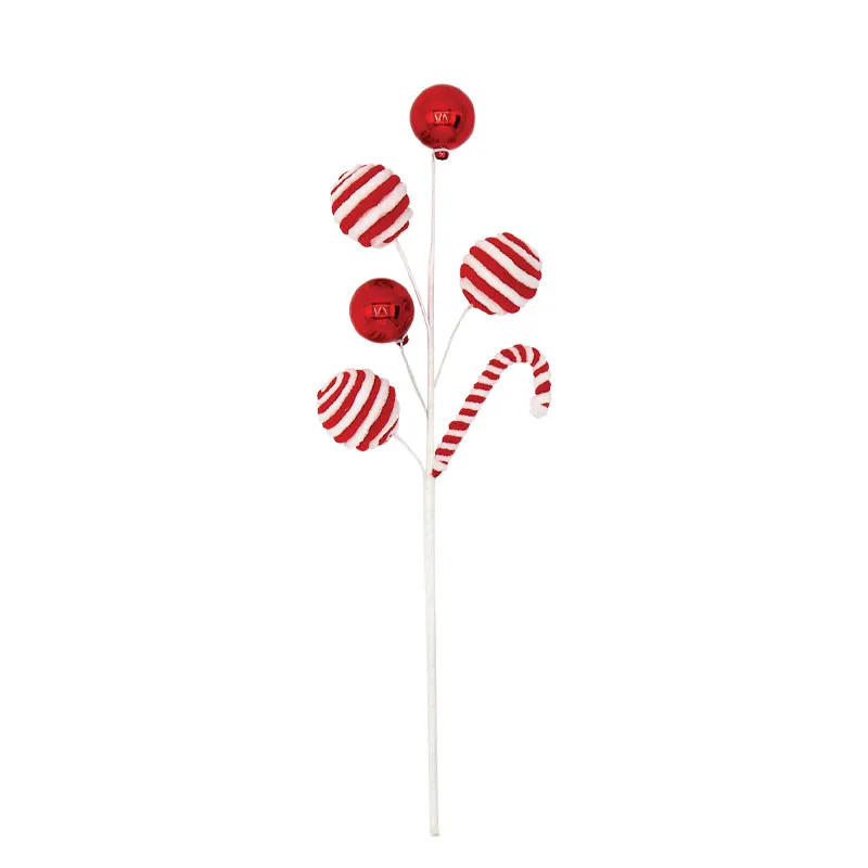 CHRISTMAS PIC WITH CANDY CANES-BALLS RED/WHITE - H44cm 360/BOX