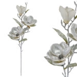 MAGNOLIA BRANCH, SILVER METALLIC, 3 FLOWERS - Ø16x95cm 8/48KIB