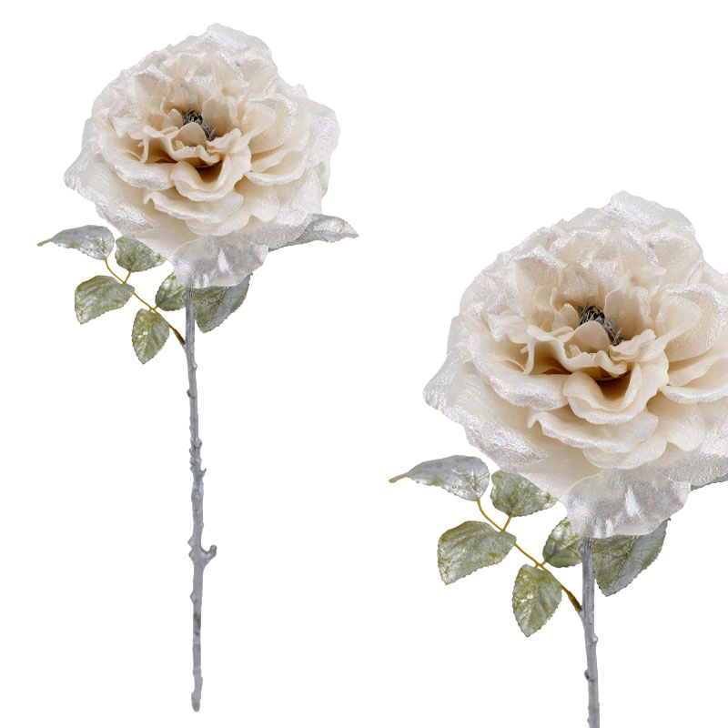 ROSE BRANCH, IRIDESCENT CHAMPAGNE, 1 FLOWER - Ø16x71cm 24/144KIB