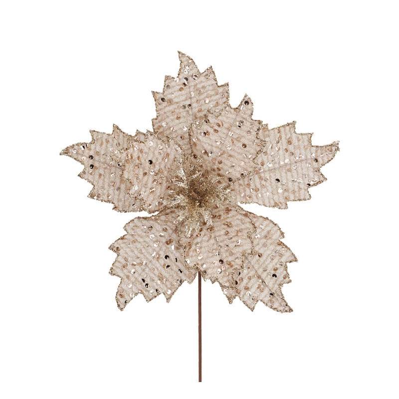 Christmas beige/gold velvet striped flower pick - Φ31x30cm 60/360 boxes