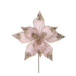 Christmas branch pastel pink velvet poinsettia with gold border & glitter - Φ30x30cm 60/360BOX