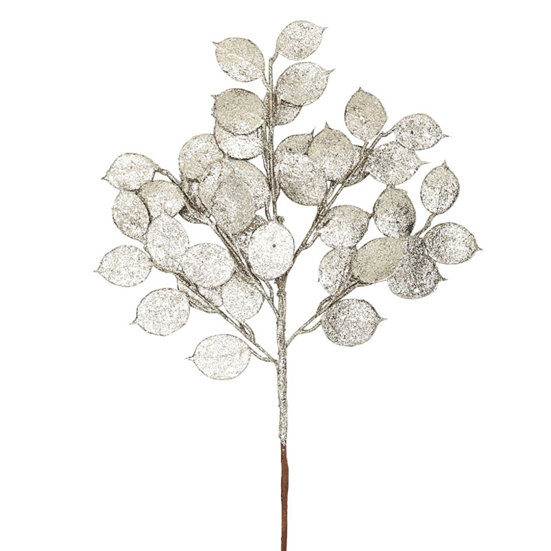 Christmas champagne branch with oval leaves with glitter - H56cm 60/360ΚΙΒ