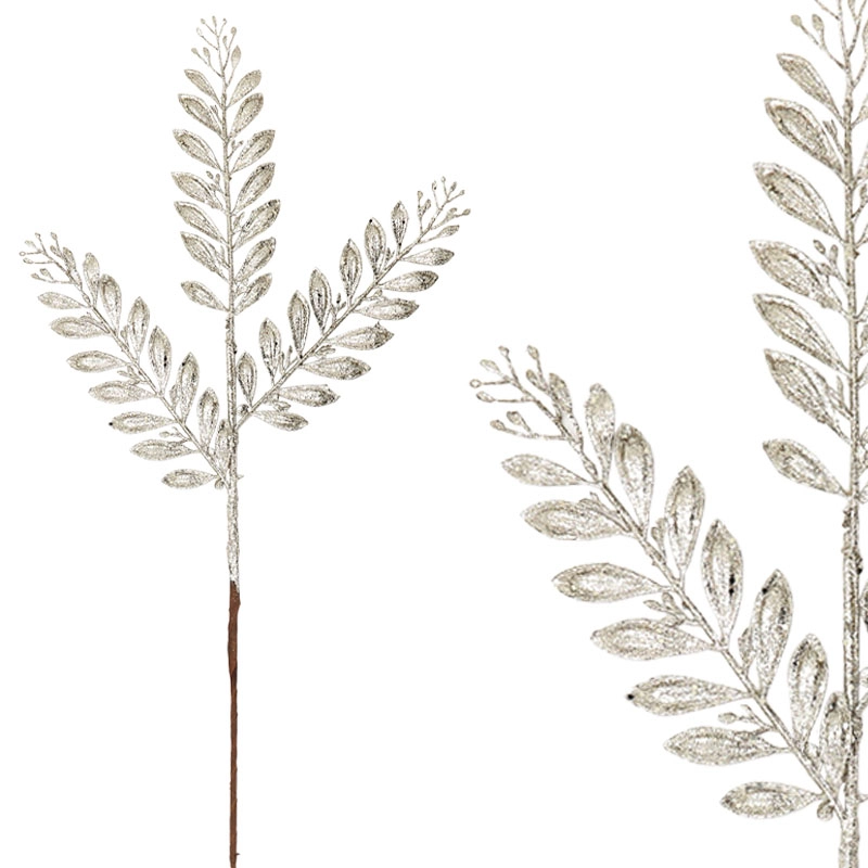 Christmas champagne feathers branch with glitter - H73cm 60/360KIB