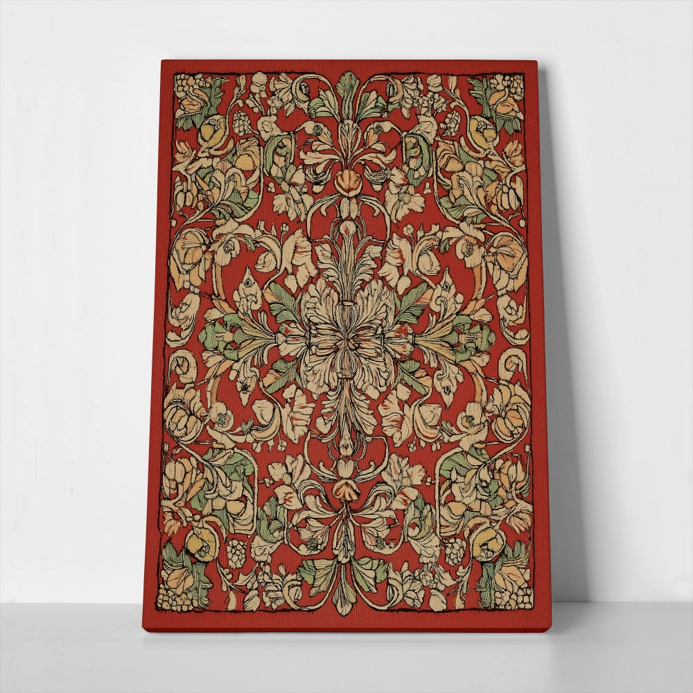 Πίνακας σε Καμβά ANTIQUE VINTAGE RED FLORAL PATTERN