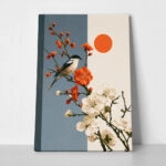 Πίνακας σε Καμβά JAPANESE BIRD ON BRANCH