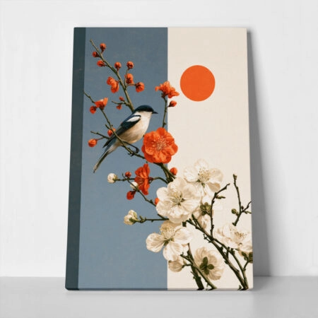 Πίνακας σε Καμβά JAPANESE BIRD ON BRANCH