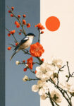Πίνακας σε Καμβά JAPANESE BIRD ON BRANCH