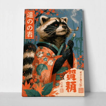 Πίνακας σε Καμβά JAPANESE RACCOON SMOKING