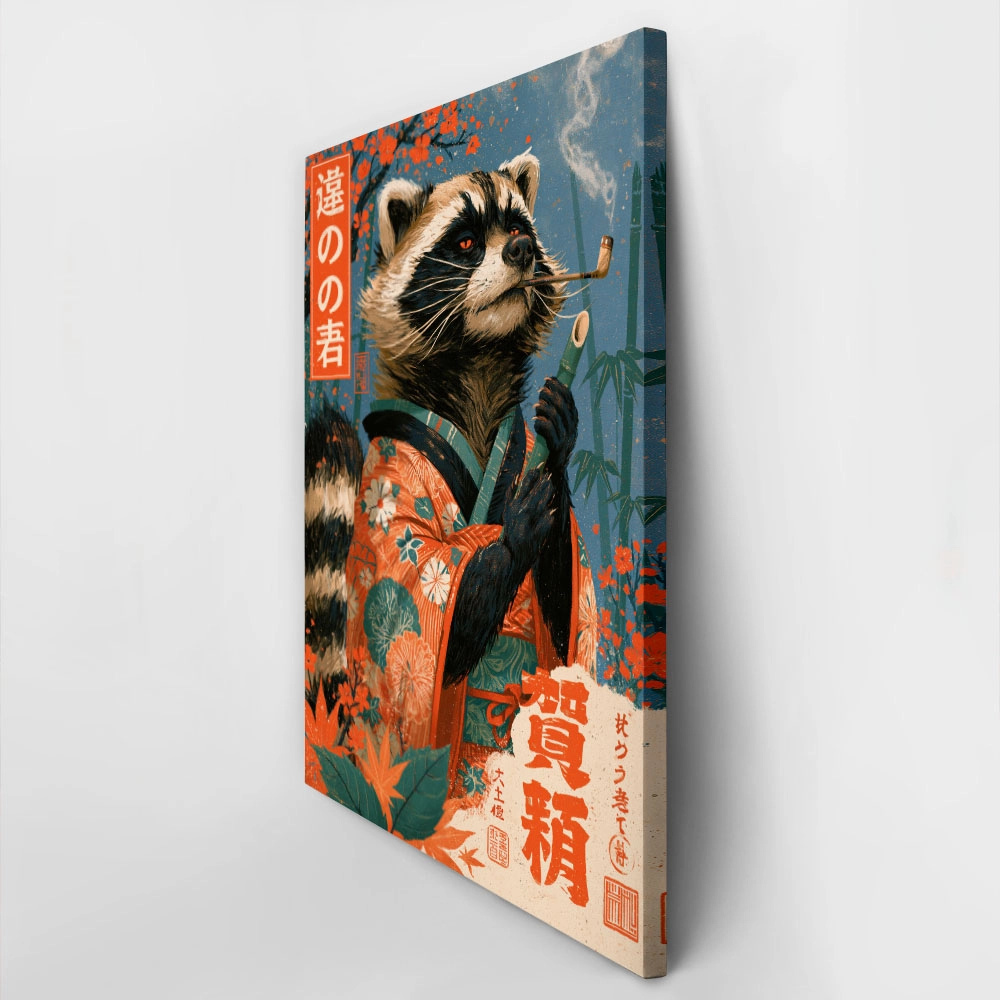 Πίνακας σε Καμβά JAPANESE RACCOON SMOKING