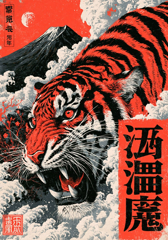 Πίνακας σε Καμβά JAPANESE ROARING TIGER