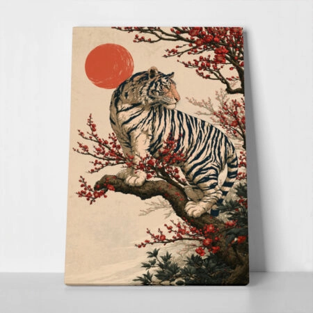 Πίνακας σε Καμβά JAPANESE TIGER ON TREE