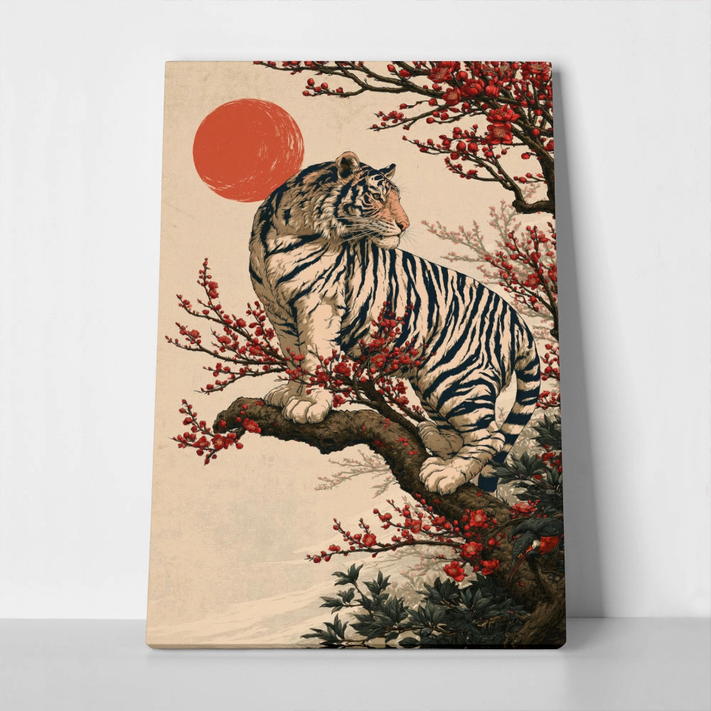 Πίνακας σε Καμβά JAPANESE TIGER ON TREE