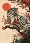Πίνακας σε Καμβά JAPANESE TIGER ON TREE