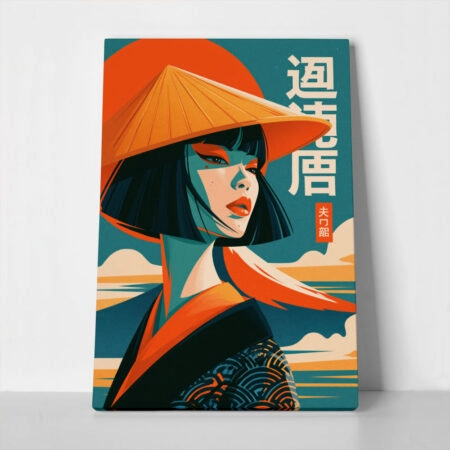 Πίνακας σε Καμβά JAPANESE WOMAN TIHE STRAW HAT