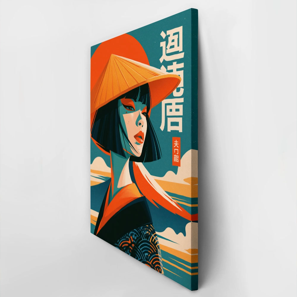 Πίνακας σε Καμβά JAPANESE WOMAN TIHE STRAW HAT