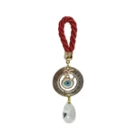 Decorative Hanging Charm Red Cord/ Circle Wishes Gold with Eye & Crystal - H12cm