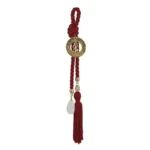 Hanging charm, red cord, circle wishes gold, crystal - H24cm