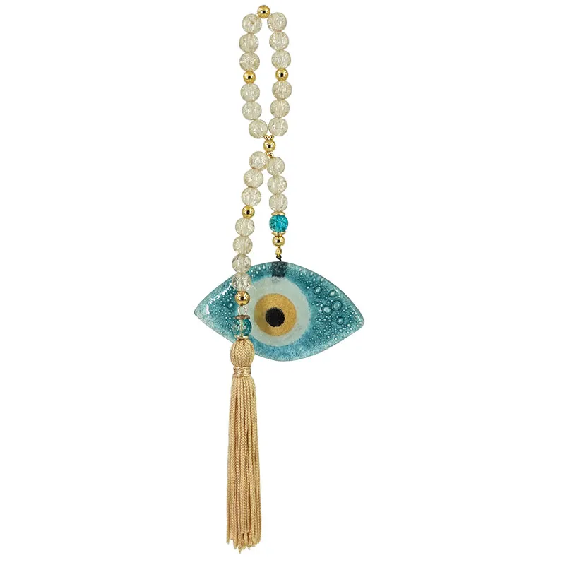 Decorative charm komboloi beige with turquoise glass eye Fuji - H26cm