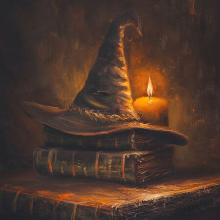 Πίνακας σε Καμβά VINTAGE AUTUMN HALLOWEEN BOOKS AND HAT 3 -  Sticky 5