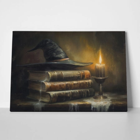 Πίνακας σε Καμβά VINTAGE AUTUMN HALLOWEEN BOOKS AND HAT - 