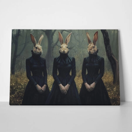 Πίνακας σε Καμβά VINTAGE AUTUMN HALLOWEEN BUNNY HEADS - 