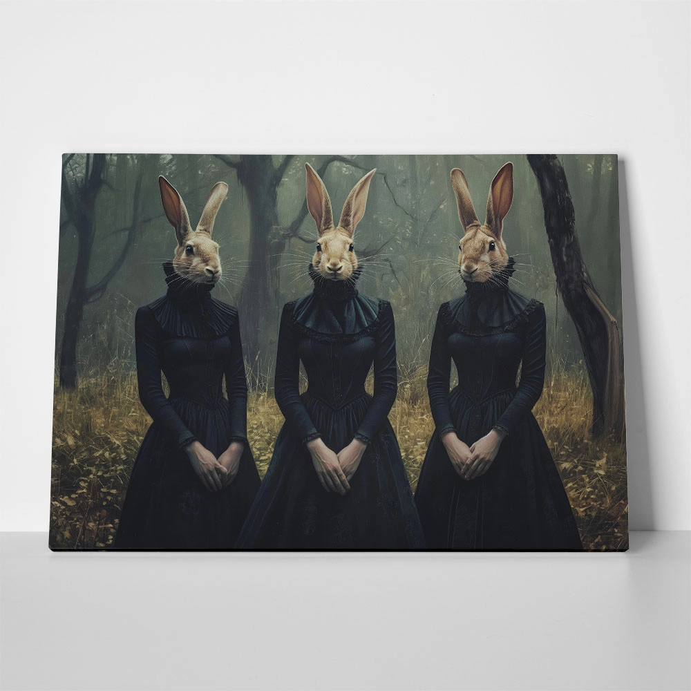 Πίνακας σε Καμβά VINTAGE AUTUMN HALLOWEEN BUNNY HEADS