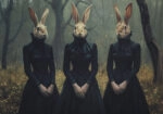 Πίνακας σε Καμβά VINTAGE AUTUMN HALLOWEEN BUNNY HEADS