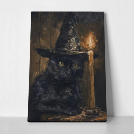 Πίνακας σε Καμβά VINTAGE AUTUMN HALLOWEEN CAT WITH HAT 2 - 