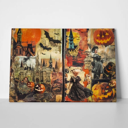 Πίνακας σε Καμβά VINTAGE AUTUMN HALLOWEEN COLLAGE 2 - 