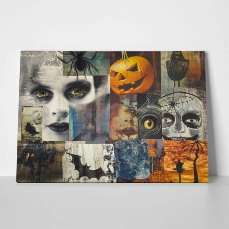 Πίνακας σε Καμβά VINTAGE AUTUMN HALLOWEEN COLLAGE - 