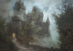 Πίνακας σε Καμβά VINTAGE AUTUMN HALLOWEEN DARK CASTLE 5