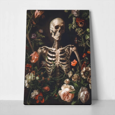 Πίνακας σε Καμβά VINTAGE AUTUMN HALLOWEEN FLORAL SKELETON - 