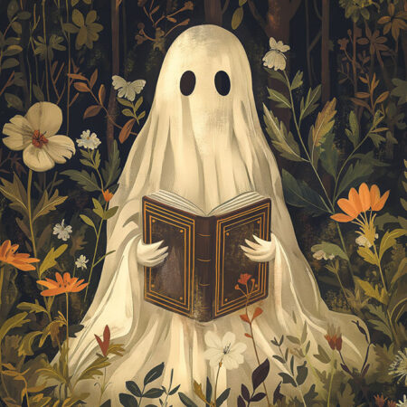 Πίνακας σε Καμβά VINTAGE AUTUMN HALLOWEEN GHOST READING -  Sticky 5