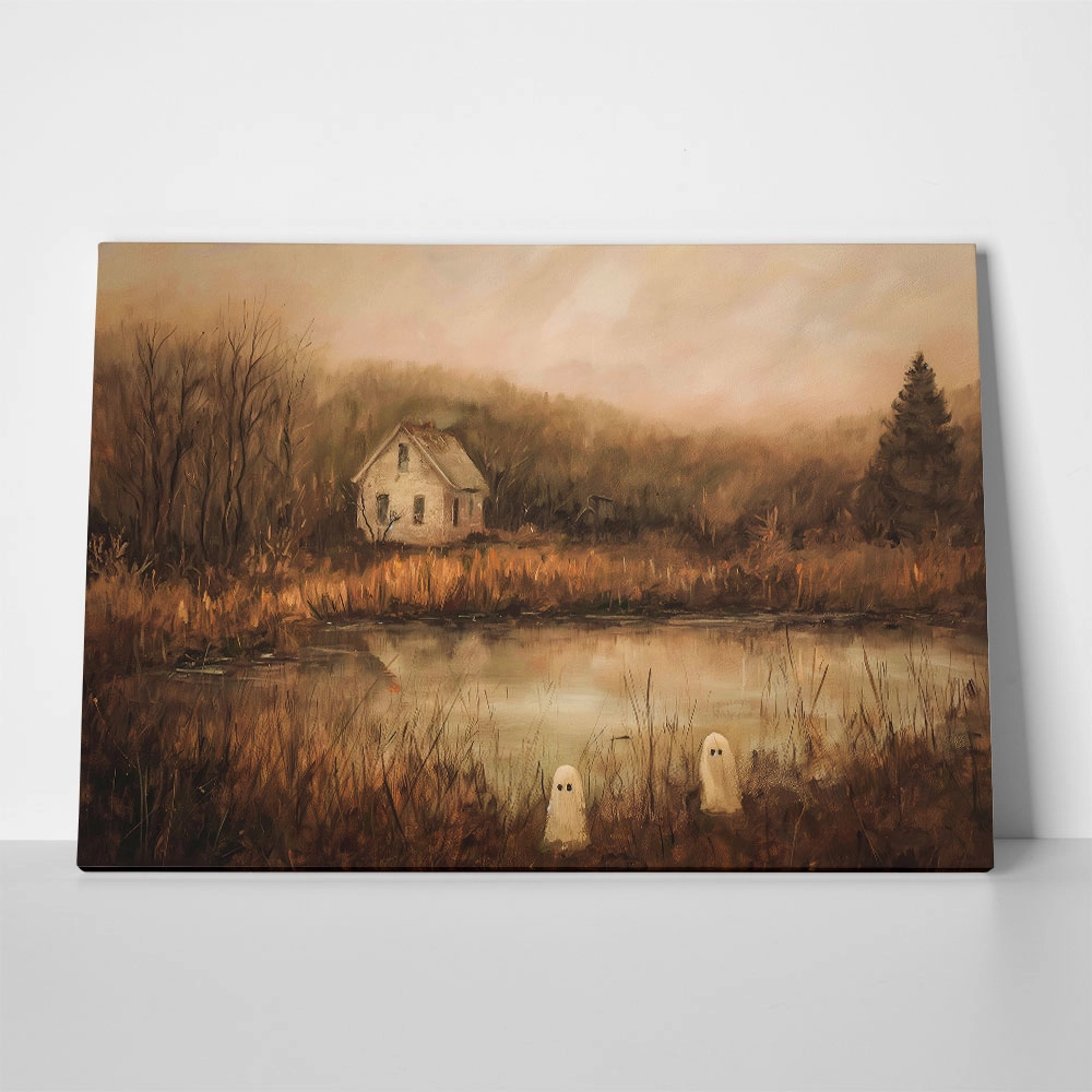 Πίνακας σε Καμβά VINTAGE AUTUMN HALLOWEEN GHOSTS OUTSIDE 2