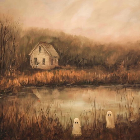 Πίνακας σε Καμβά VINTAGE AUTUMN HALLOWEEN GHOSTS OUTSIDE 2 -  Sticky 5