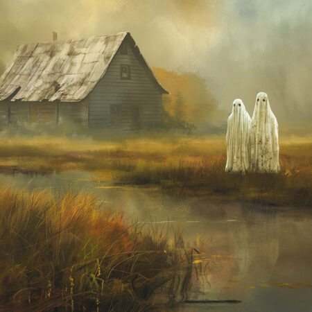 Πίνακας σε Καμβά VINTAGE AUTUMN HALLOWEEN GHOSTS OUTSIDE 3 -  Sticky 5