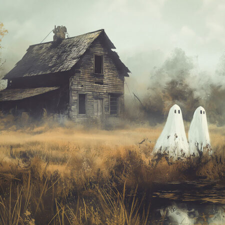 Πίνακας σε Καμβά VINTAGE AUTUMN HALLOWEEN GHOSTS OUTSIDE 4 -  Sticky 5