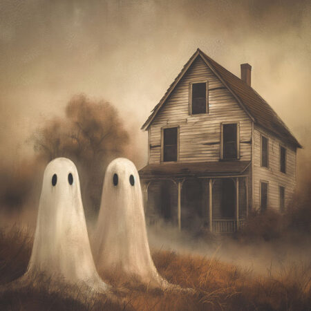 Πίνακας σε Καμβά VINTAGE AUTUMN HALLOWEEN GHOSTS OUTSIDE 5 -  Sticky 5