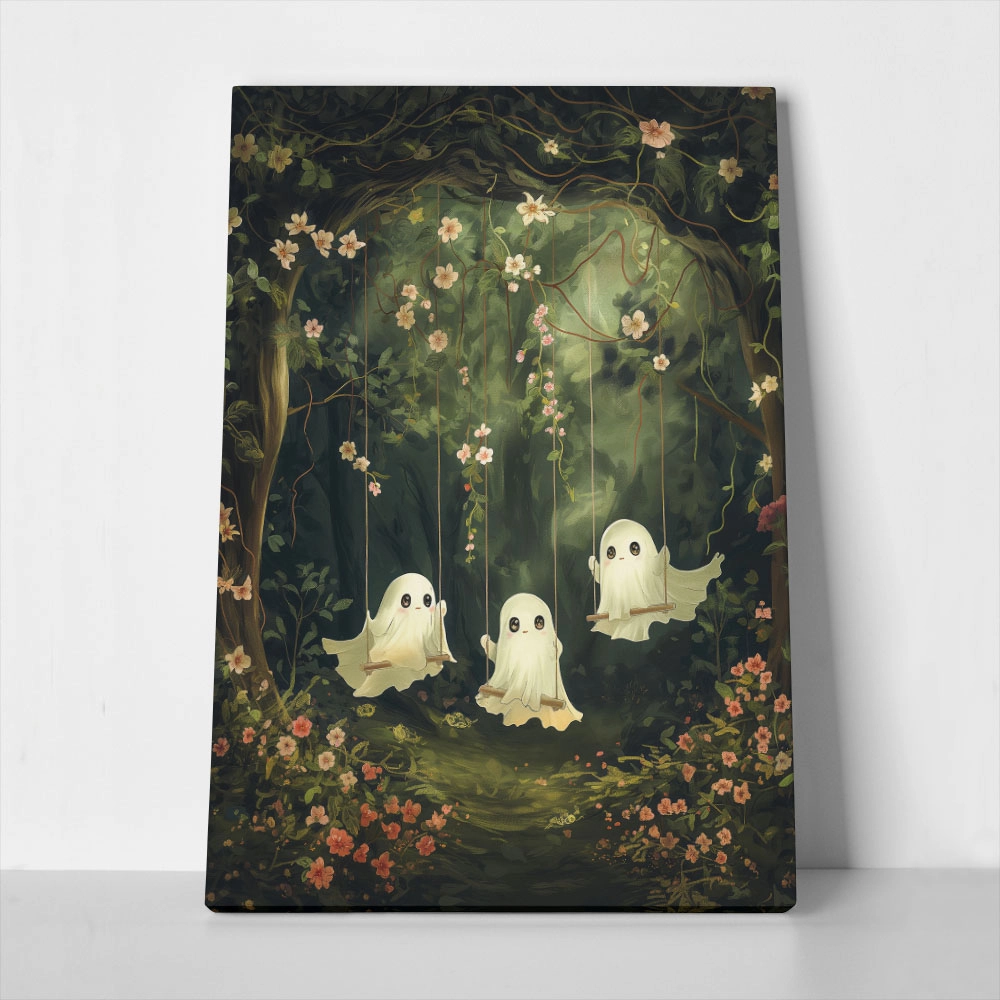 Πίνακας σε Καμβά VINTAGE AUTUMN HALLOWEEN GHOSTS OUTSIDE 6